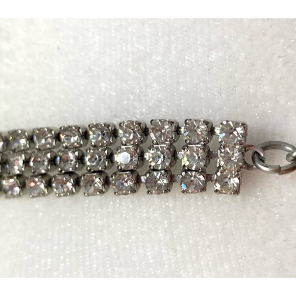 Vintage Rhinestone Choker Triple Strand Silvertone - Picture 5 of 9
